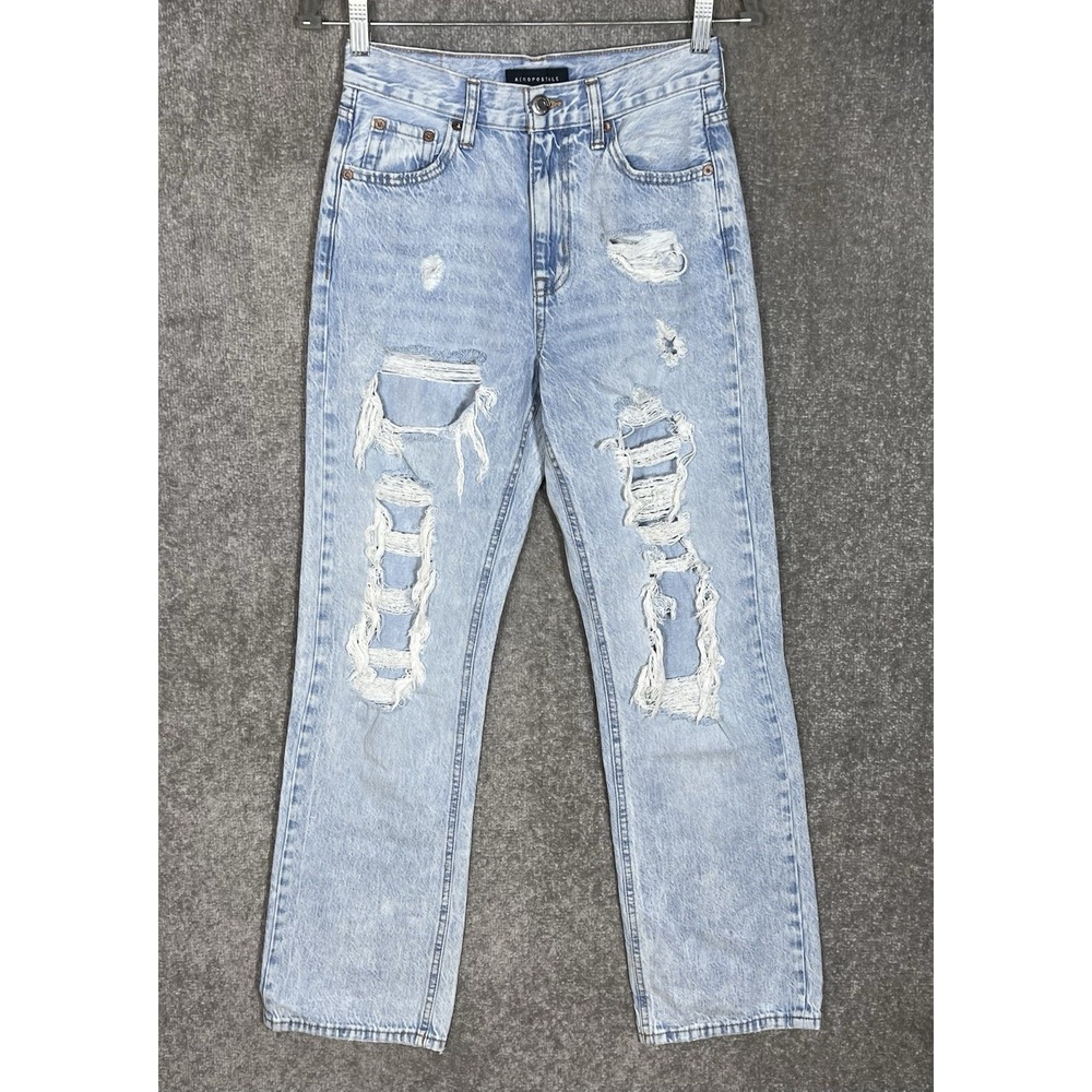 Aeropostale 90s Baggy High Rise Distressed Jeans Womens Sz 0R Light Wash Cotton